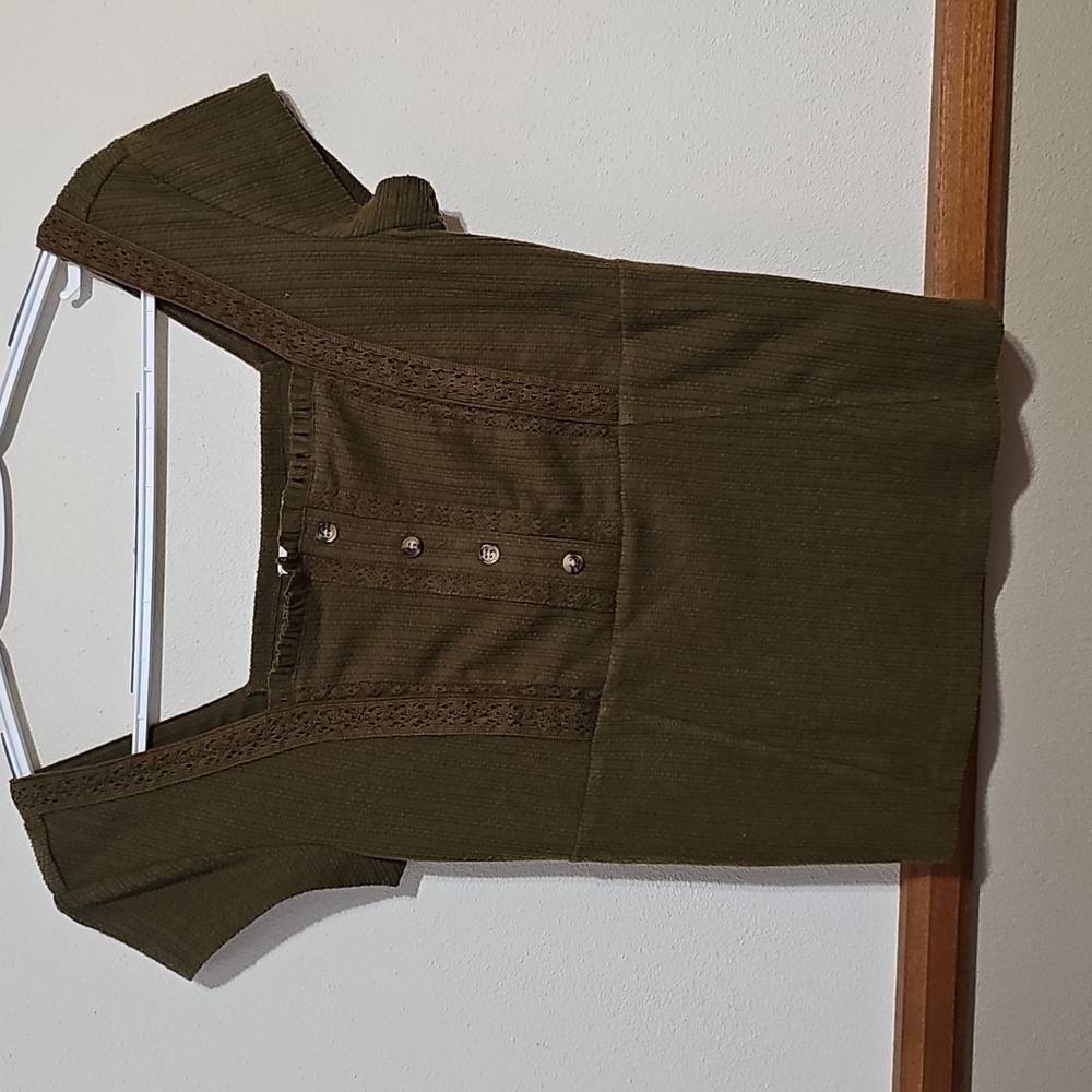 Shyanne Women's Square Neck Green Pointelle Top Size M
